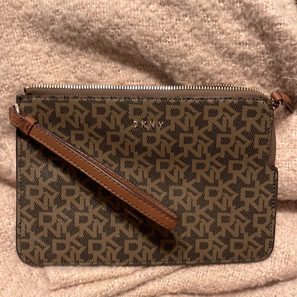 DKNY Wristlet Print Logo Pattern Brown